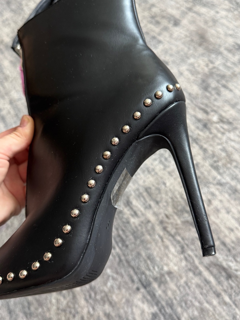 Black Studded Pointed-Toe Stiletto Ankle Boots - Picture 6 of 13